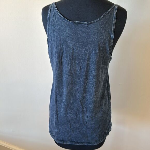 Written distressed wash black graphic stretch tank. Small. - Picture 2 of 4